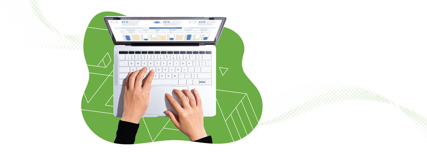 Hands on laptop with generic screen